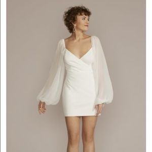 David’s Bridal long sleeve chiffon sweetheart mini a line dress